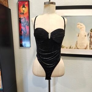 Vintage Leather & Velvet Bodysuit